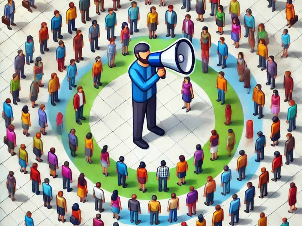 Megaphone and audience
